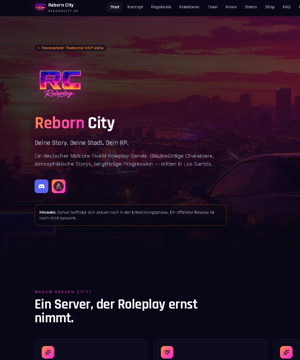 Kundenprojekt Reborn City – Website · Community & Gaming